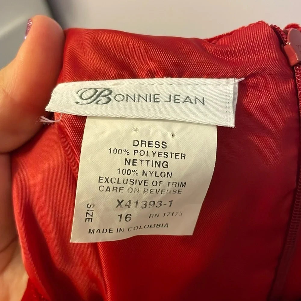 Bonnie Jean Vintage Red Velvet with Pearl Bead Detail White Tulle Skirt Dress 16